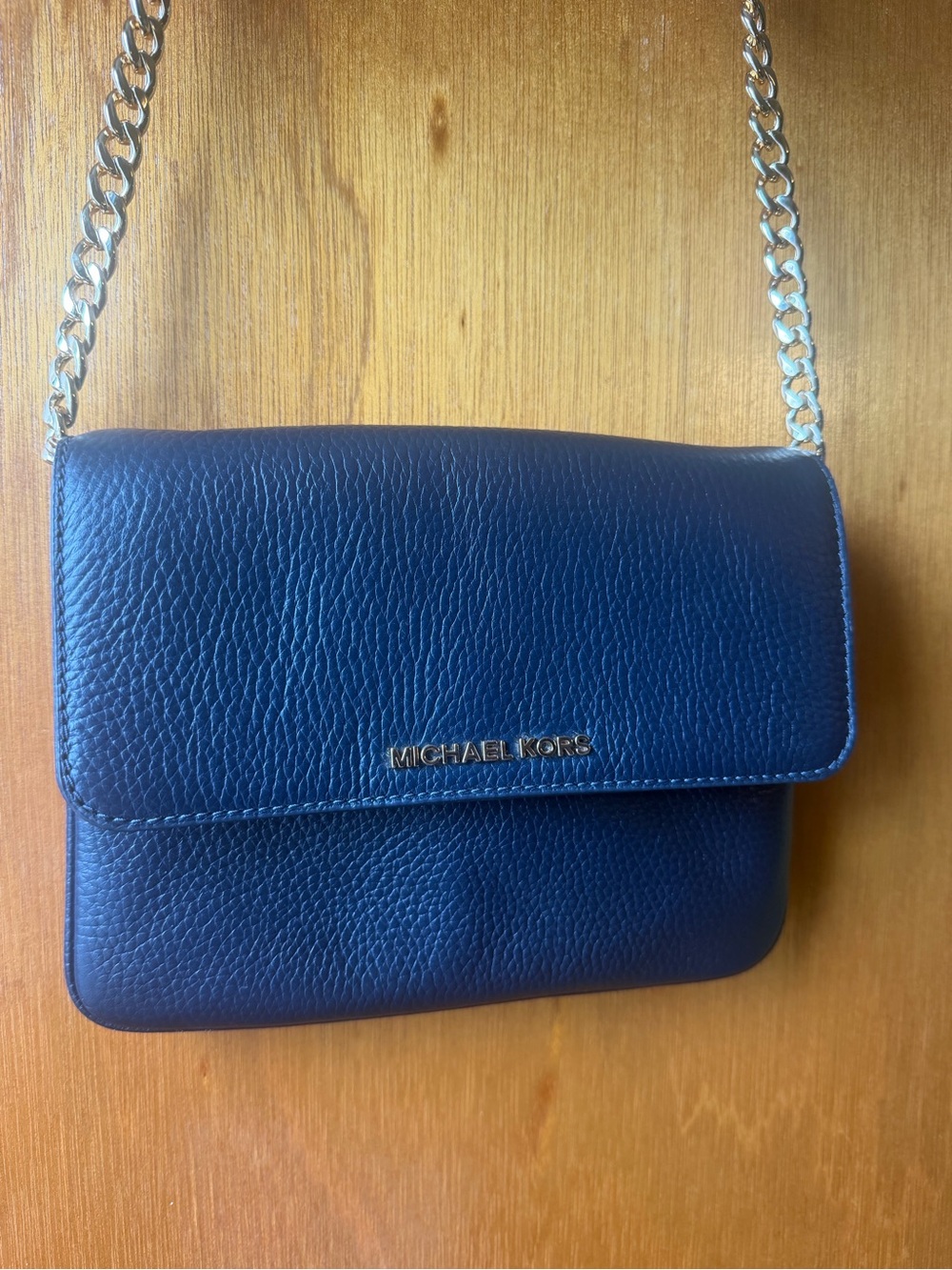 Michael Kors Navy Leather Crossbody with Gold Chain Strap
